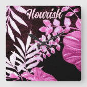 Botanical Tropical Leaves Palm Pink Personalized スクエア壁時計 (正面)