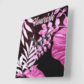 Botanical Tropical Leaves Palm Pink Personalized スクエア壁時計 (傾斜)