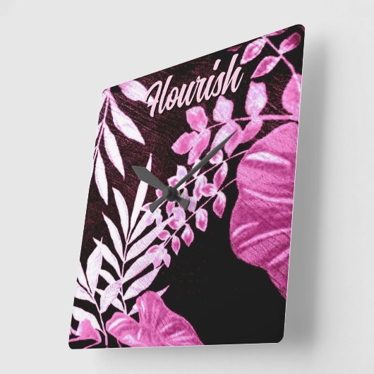 Botanical Tropical Leaves Palm Pink Personalized スクエア壁時計 (傾斜)