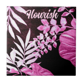 Botanical Tropical Leaves Palm Pink Personalized タイル