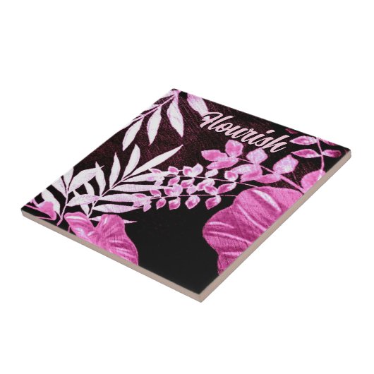 Botanical Tropical Leaves Palm Pink Personalized タイル (側面)