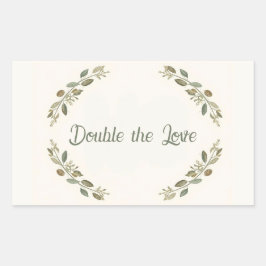 Botanical Twin Baby Shower Olive Branch Boho Green 長方形シール