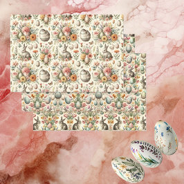 Botanical Vintage Easter Eggs Bunny Spring Floral ラッピングペーパーシート