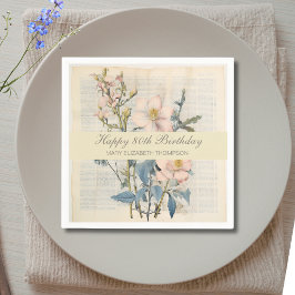  Botanical Vintaqe Wildflower 80th Birthday スタンダードカクテルナプキン