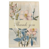  Botanical Vintaqe Wildflower Thank You  ミディアムペーパーバッグ (正面)