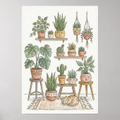 Botanical Wall Art Print with Cat Plant Lover Gift ポスター (正面)
