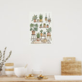 Botanical Wall Art Print with Cat Plant Lover Gift ポスター (キッチン)