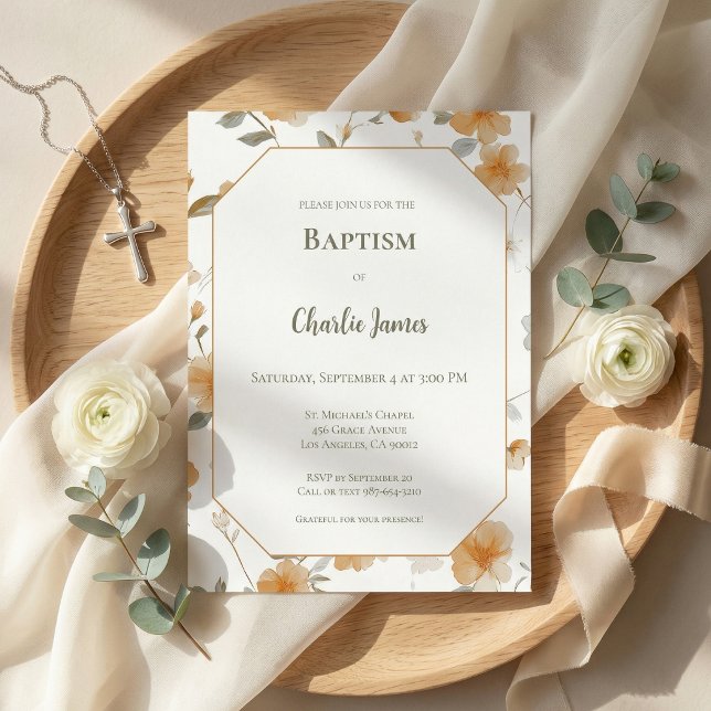 Botanical Warm Yellow Baptism Invitation (クリエイターアップロード済み)