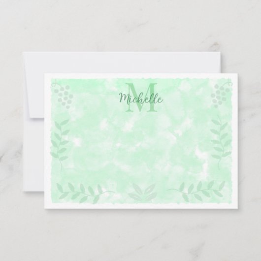 Botanical Watercolor Branches Leaves Monogram ノートカード (正面)