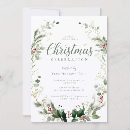 Botanical Watercolor Christmas Party 招待状 (正面)