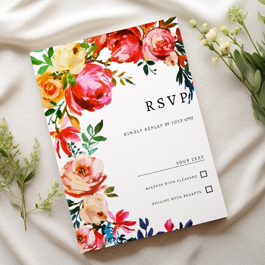 Botanical watercolor colorful floral RSVP  招待状