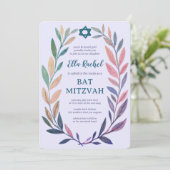 Botanical Watercolor CUSTOM QR Bar Bat Mitzvah 招待状 (スタンド正面)