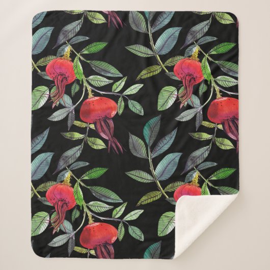 Botanical watercolor drawing dogrose pattern. Brig シェルパブランケット (正面)