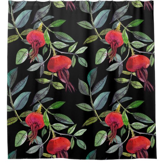 Botanical watercolor drawing dogrose pattern. Brig シャワーカーテン (正面)