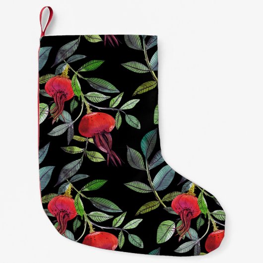 Botanical watercolor drawing dogrose pattern. Brig スモールクリスマスストッキング (正面)