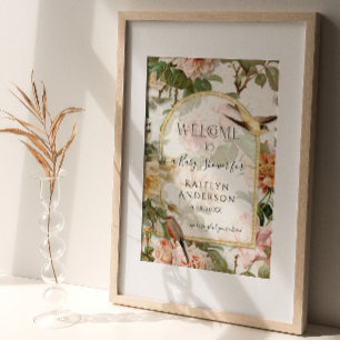Botanical Watercolor Floral Welcome Baby Shower ポスター