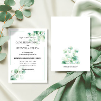 Botanical Watercolor Greenery Eucalyptus Wedding 招待状