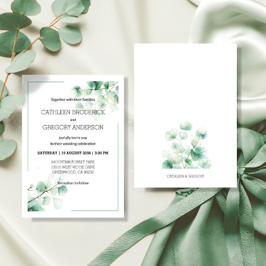 Botanical Watercolor Greenery Eucalyptus Wedding 招待状