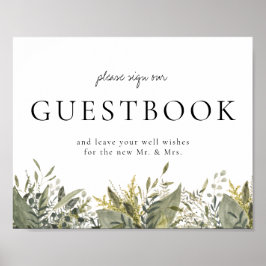 Botanical Watercolor Greenery Guestbook Sign ポスター