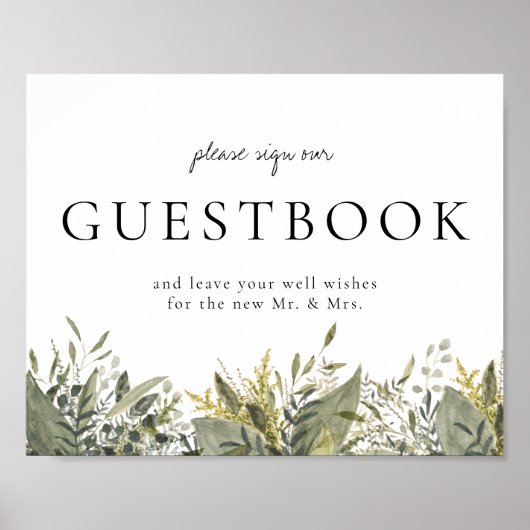Botanical Watercolor Greenery Guestbook Sign ポスター (正面)
