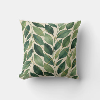 Botanical Watercolor Leaves Throw Pillow | Green L クッション
