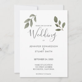 Botanical watercolor leaves wedding invitation セーブザデート