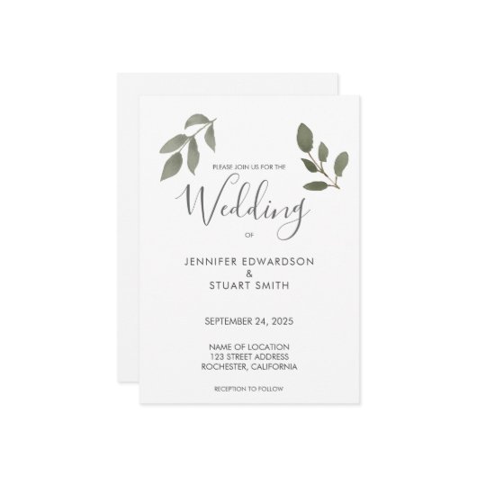 Botanical watercolor leaves wedding invitation セーブザデート (正面/裏面インサイチュ)