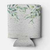 Botanical watercolor leaves wood bride groom 缶クーラー (裏面)