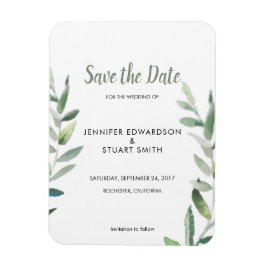 Botanical watercolor olive leaves Save the Date マグネット
