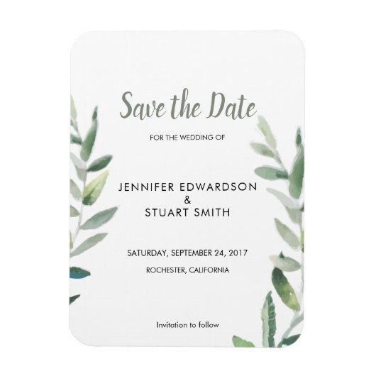 Botanical watercolor olive leaves Save the Date マグネット (縦)