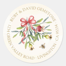 Botanical Watercolor Pomegranate Return Address ラウンドシール