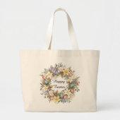 Botanical Watercolor Spring Floral ラージトートバッグ (正面)