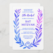 Botanical Watercolor Star of David Bar Bat Mitzvah 招待状 (正面/裏面)