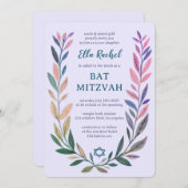 Botanical Watercolor Star of David Bar Bat Mitzvah 招待状 (正面/裏面)