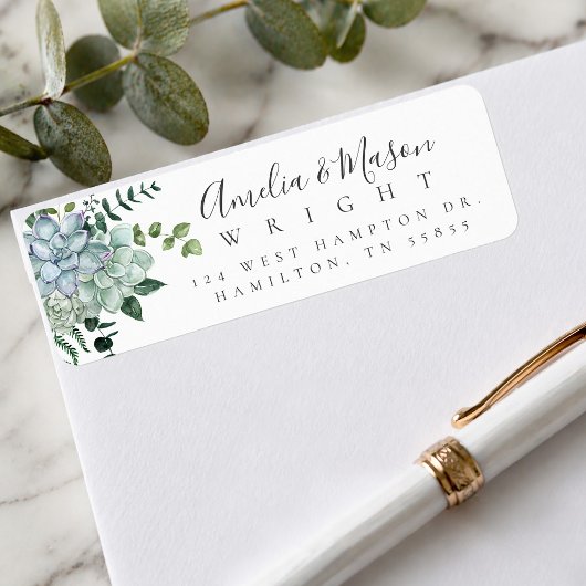 Botanical Watercolor Succulent Wedding  Address ラベル