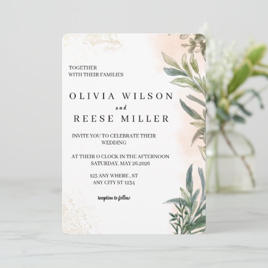 Botanical Watercolor Wedding Invitation  招待状 (スタンド正面)