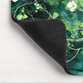 Botanical Watercolor White Blossoms Green Leaves マウスパッド (コーナー)