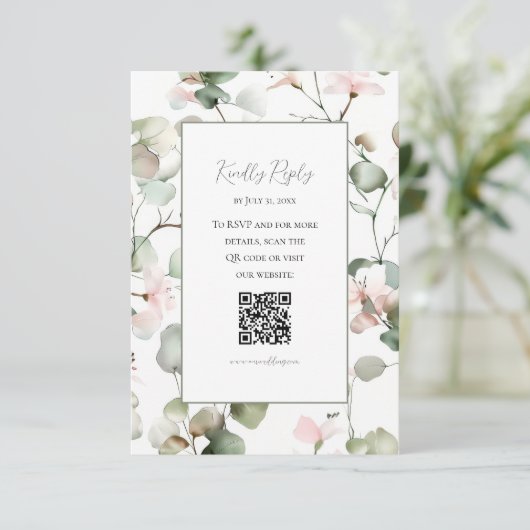 Botanical Watercolour Eucalyptus Wedding RSVP Card (スタンド正面)
