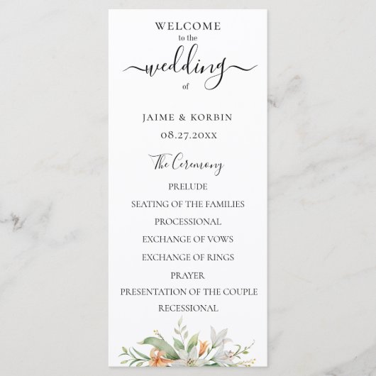 Botanical Watercolour Floral Lily Wedding プログラム (正面)