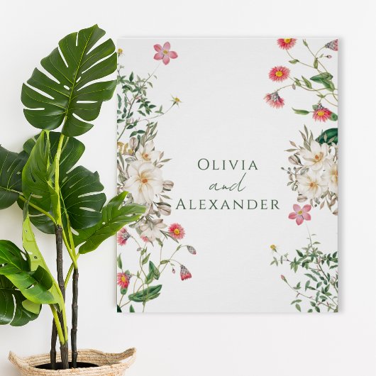 Botanical Wedding Poster with Soft Floral Frame ポスター