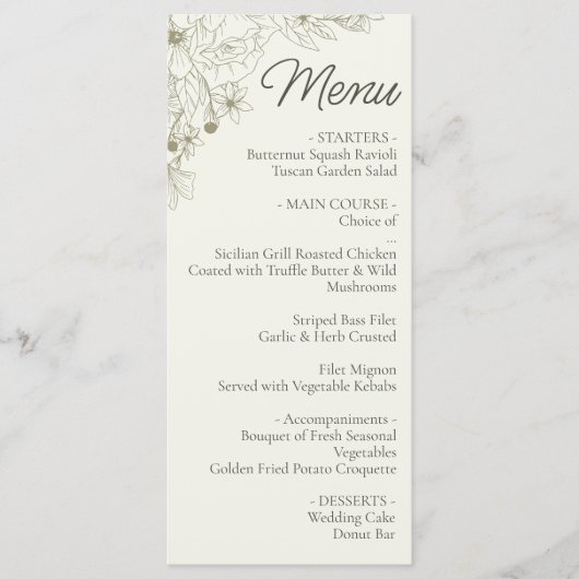 Botanical Wedding Reception Menu Sign メニュー (正面)