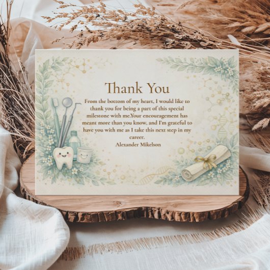 Botanical White Coat Dentist Graduation サンキューカード