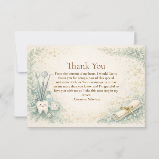 Botanical White Coat Dentist Graduation サンキューカード (正面)