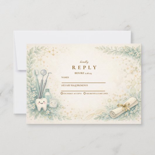 Botanical White Coat Dentist Graduation 出欠カード (正面)