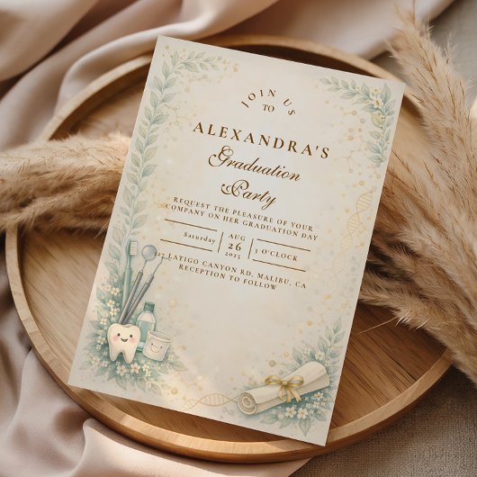 Botanical White Coat Dentist Graduation 招待状