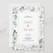 Botanical white mint berries floral Wedding 招待状 (正面)