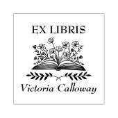 Botanical Wildflower Open Book Ex Libris Bookplate ラバースタンプ (インプリント)