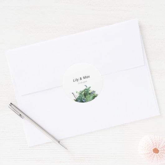 Botanical Wildflower Wedding Sticker ラウンドシール (封筒)