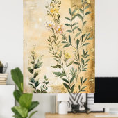 Botanical wildflowers including daisies in white,  ポスター (ホームオフィス)