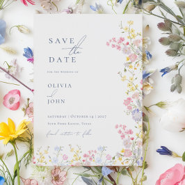 Botanical Wildflowers Wedding Save the Date 案内ポストカード